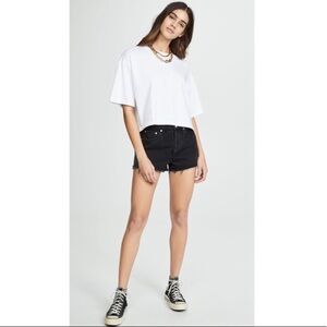 AGOLDE Parker Denim Fray Hem Shorts in Tidal Black